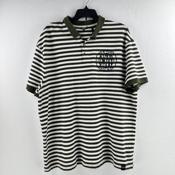 Vintage DKNY Embroidered Rugby Logo GREEN IVORY Polo Shirt Men's Size XL‎ Stripe - Picture 1 of 11